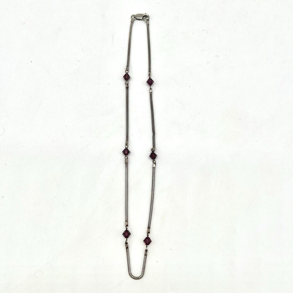 Vintage Necklace 925 Sterling Silver W/ Purple Bead Links 8.2 Grams